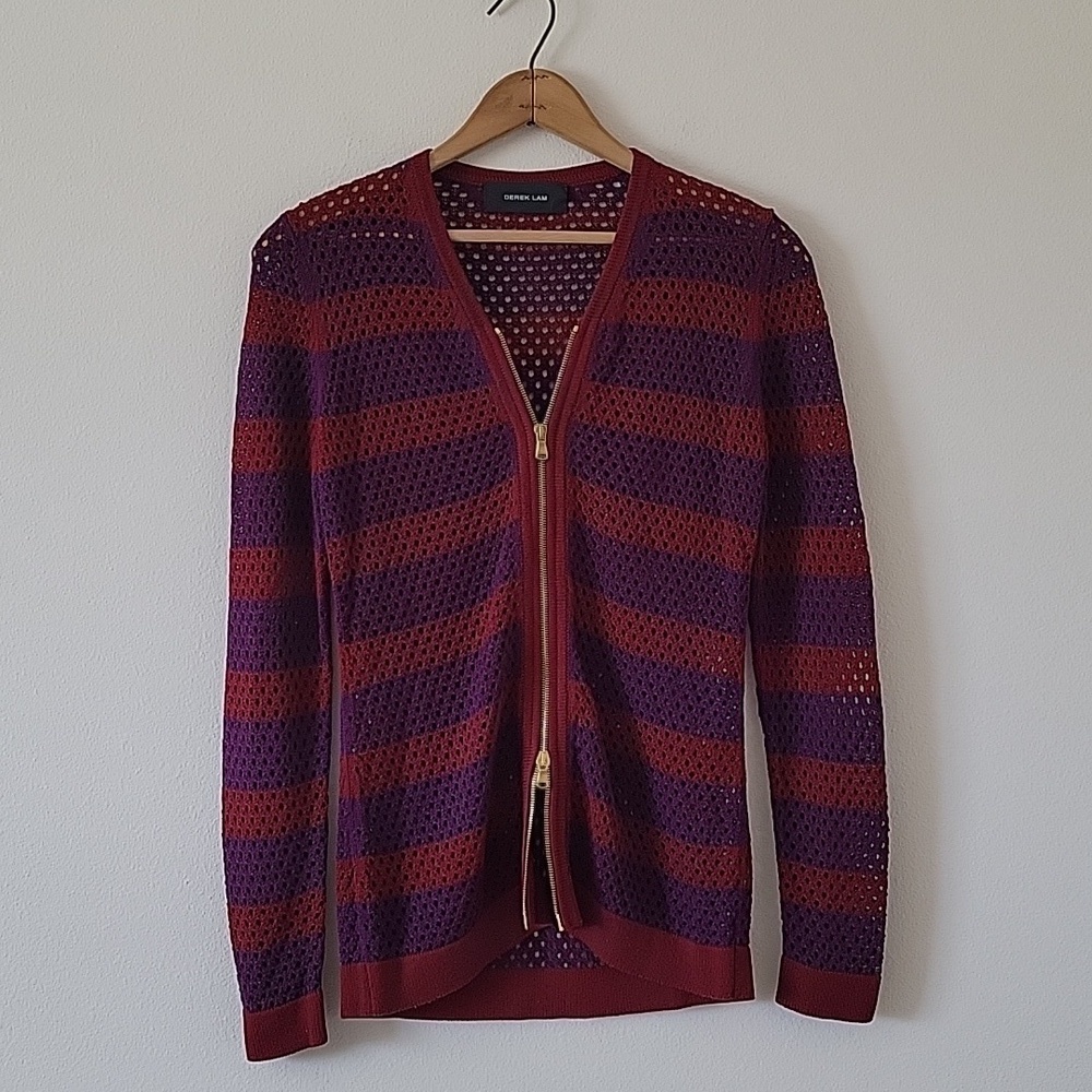 Derek Lam Purple Wine Zip Front Mesh‎ Weave Cardigan Size Medium